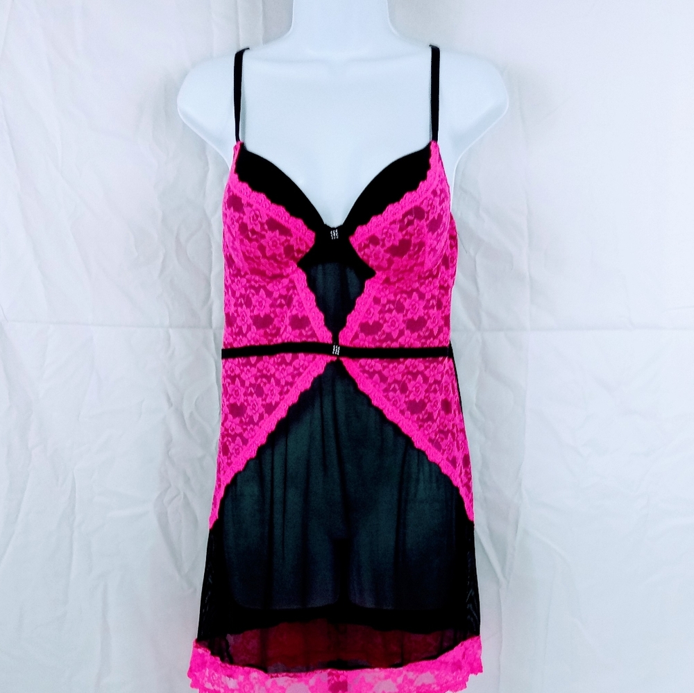 Smart & Sexy Sleepwear Pink & Black Lace Nightie